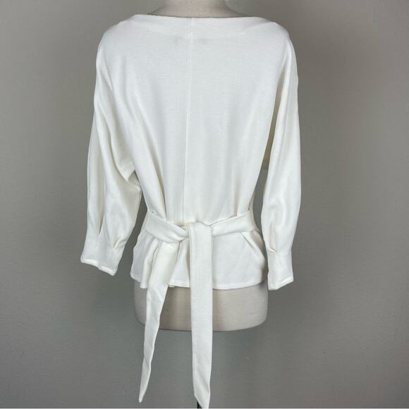 By Anthropologie Off White Tie Waist Knit V Neck Top Large - Picture 5 of 7